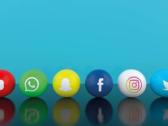 3d balls with social media company logos printed onto them